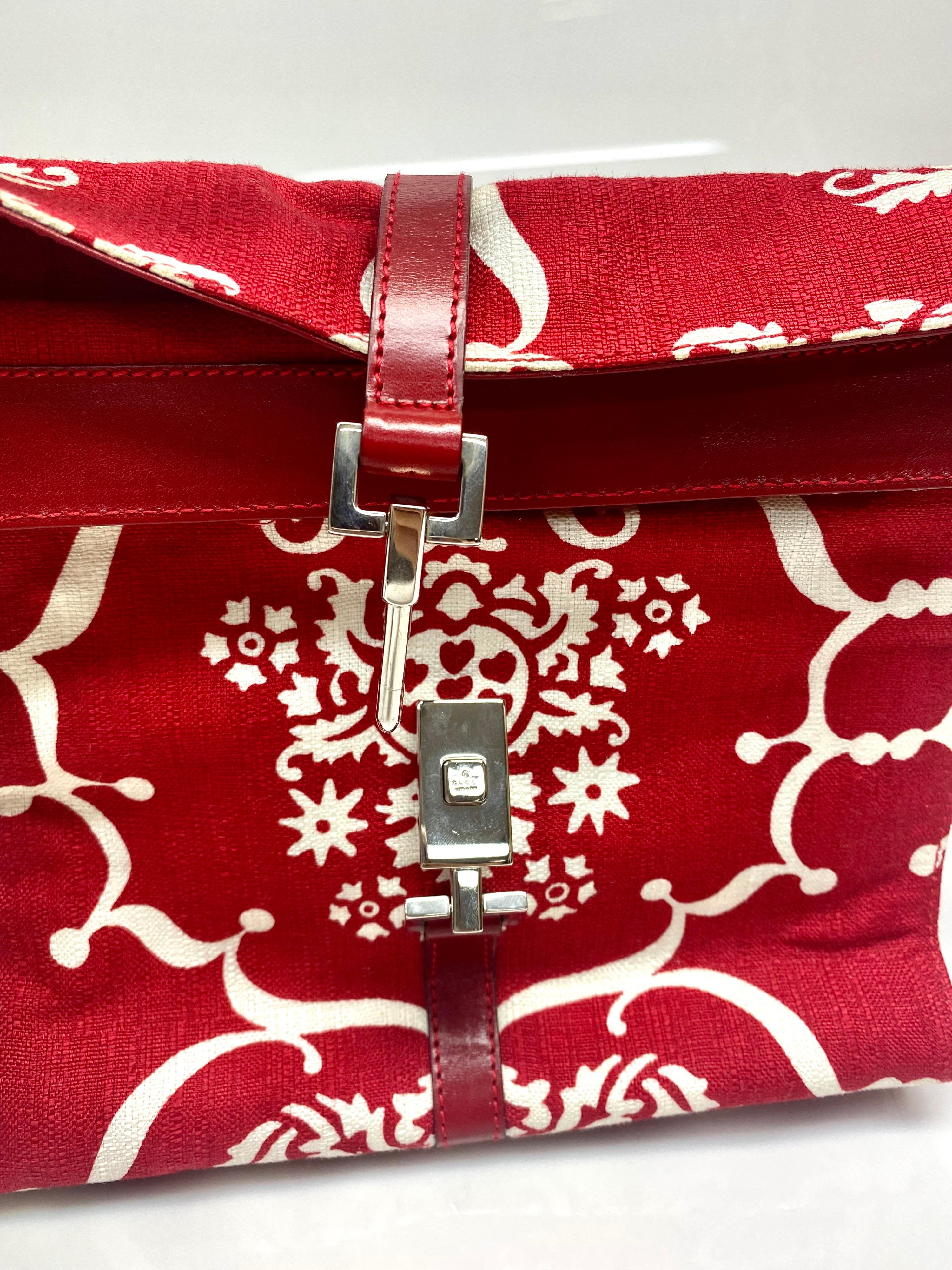 Gucci Fabric Printed Leather Red and White Bag 6