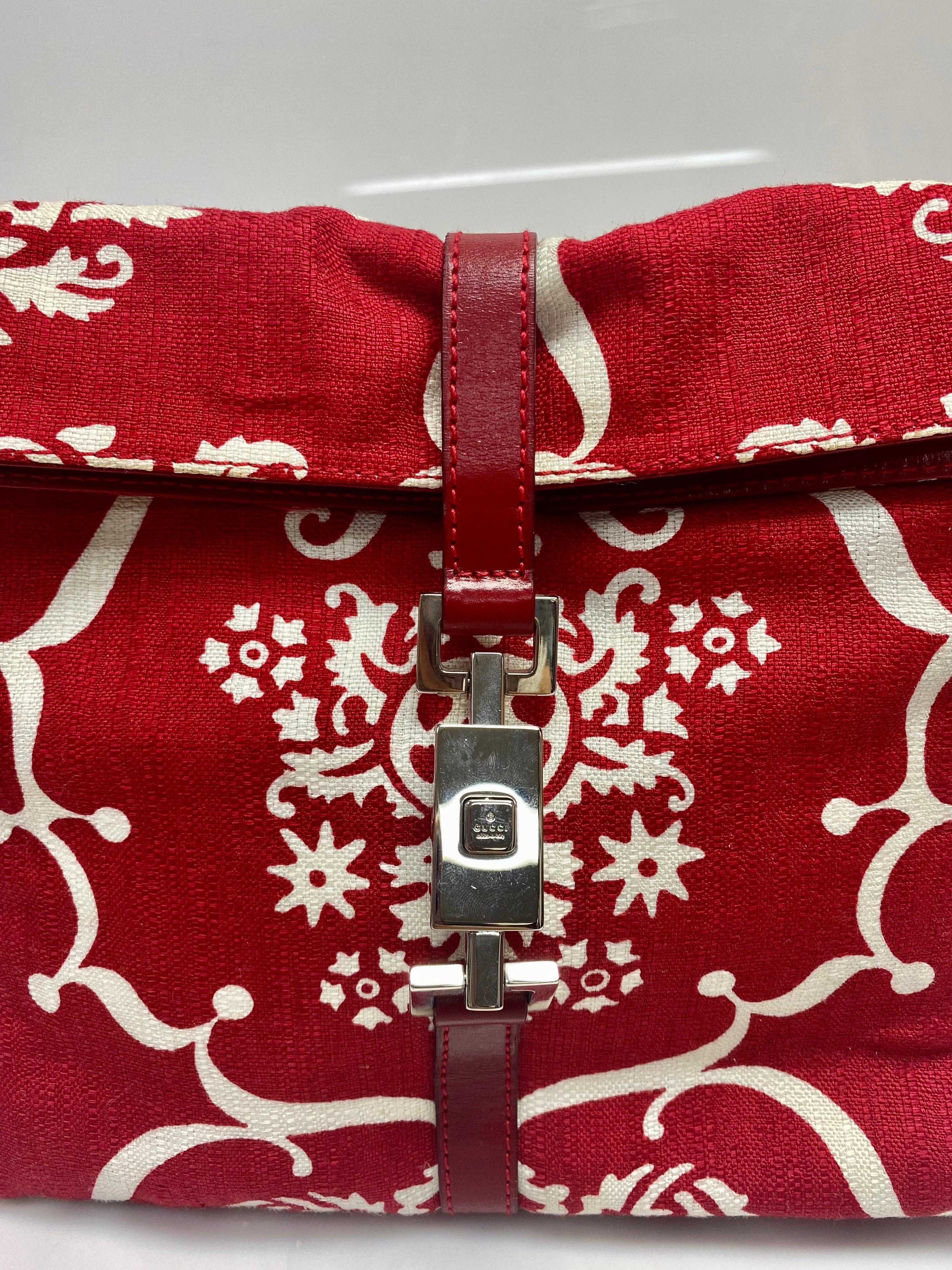 Women's Gucci Fabric Printed Leather Red and White Bag
