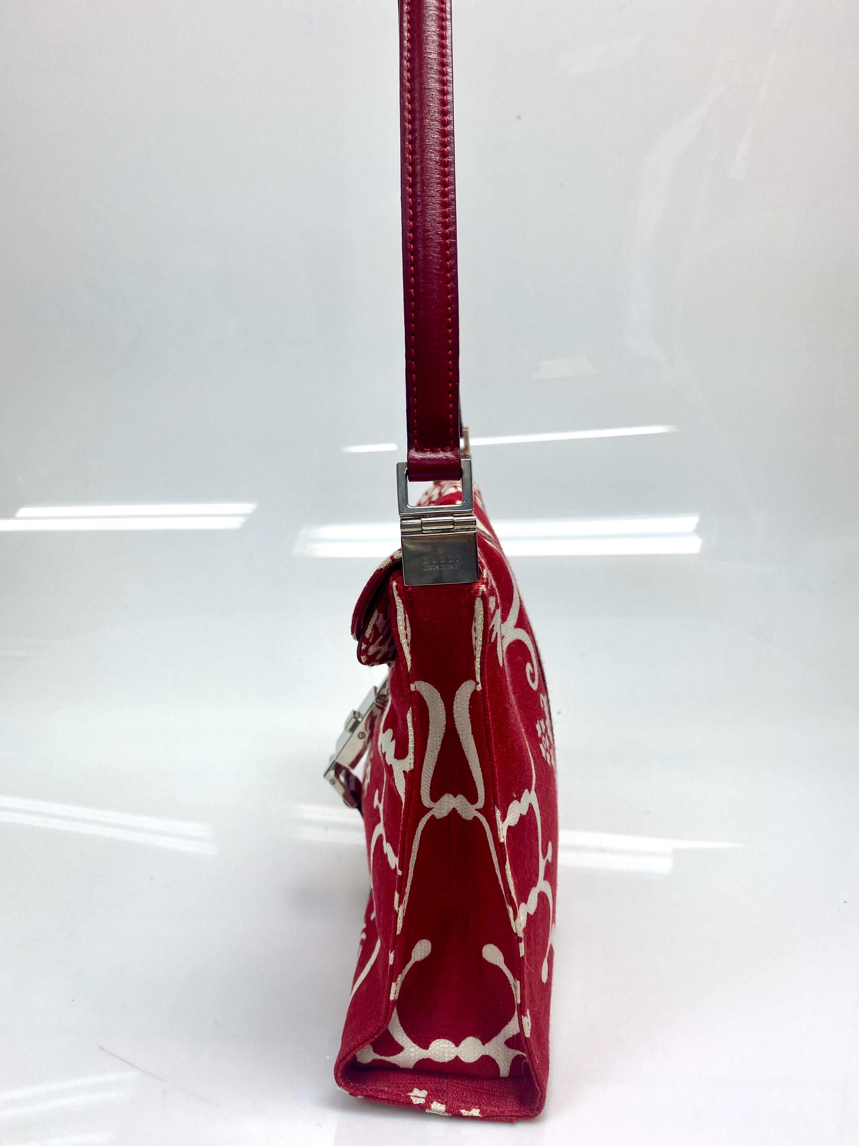 Gucci Fabric Printed Leather Red and White Bag 1