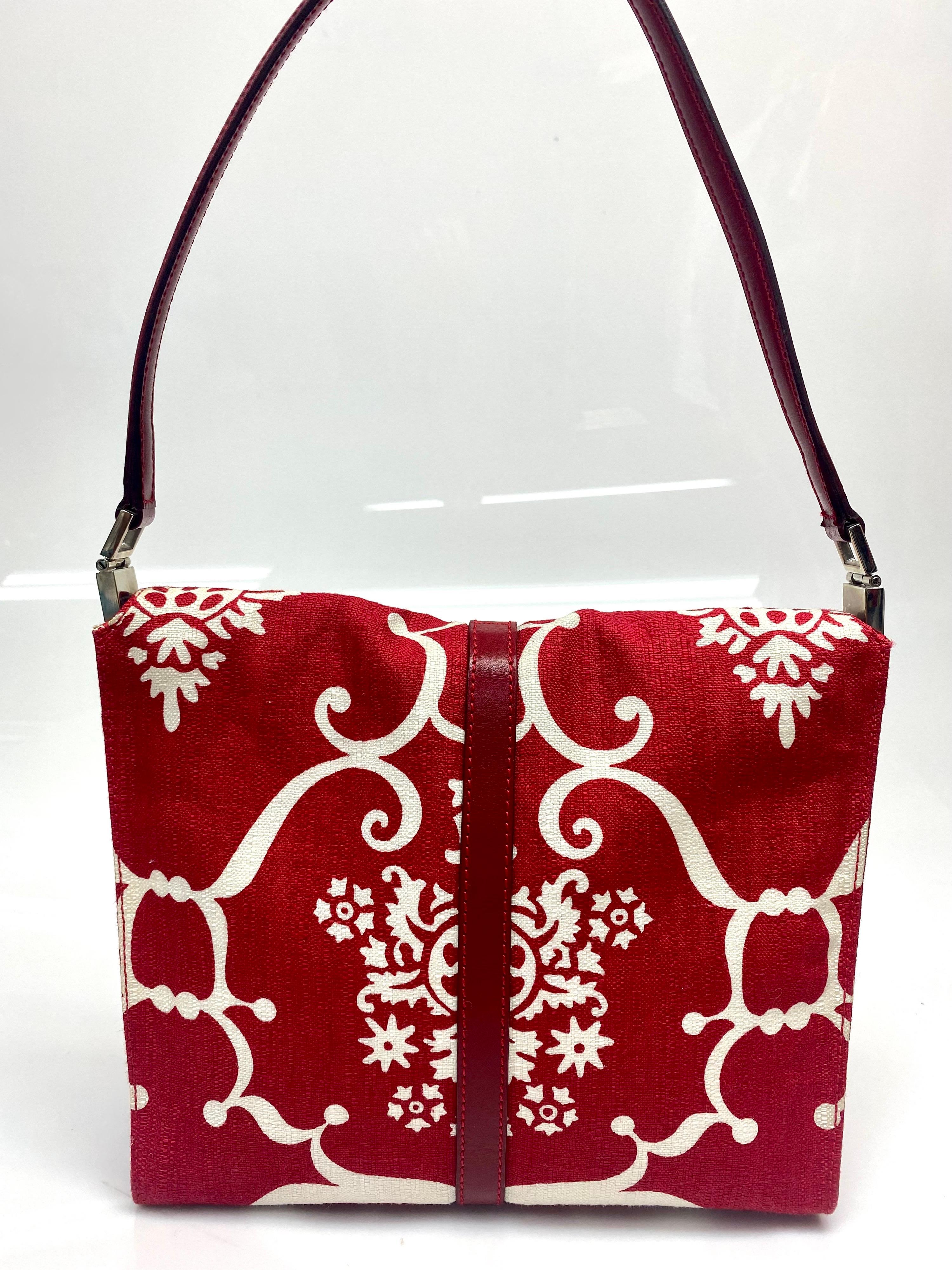 Gucci Fabric Printed Leather Red and White Bag 2