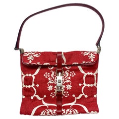 Vintage Gucci Fabric Printed Leather Red and White Bag