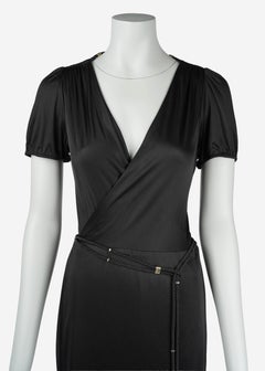 Gucci Fall 2006 Black Acetate Blend Wrap Dress with Cord Belt IT42