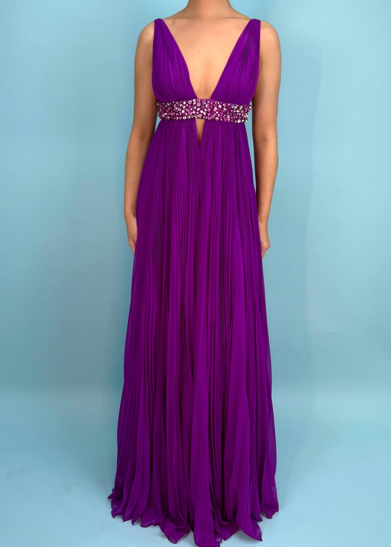 Gucci Fall 2006 Purple Crystal Embellished Pleated Gown For Sale at 1stDibs