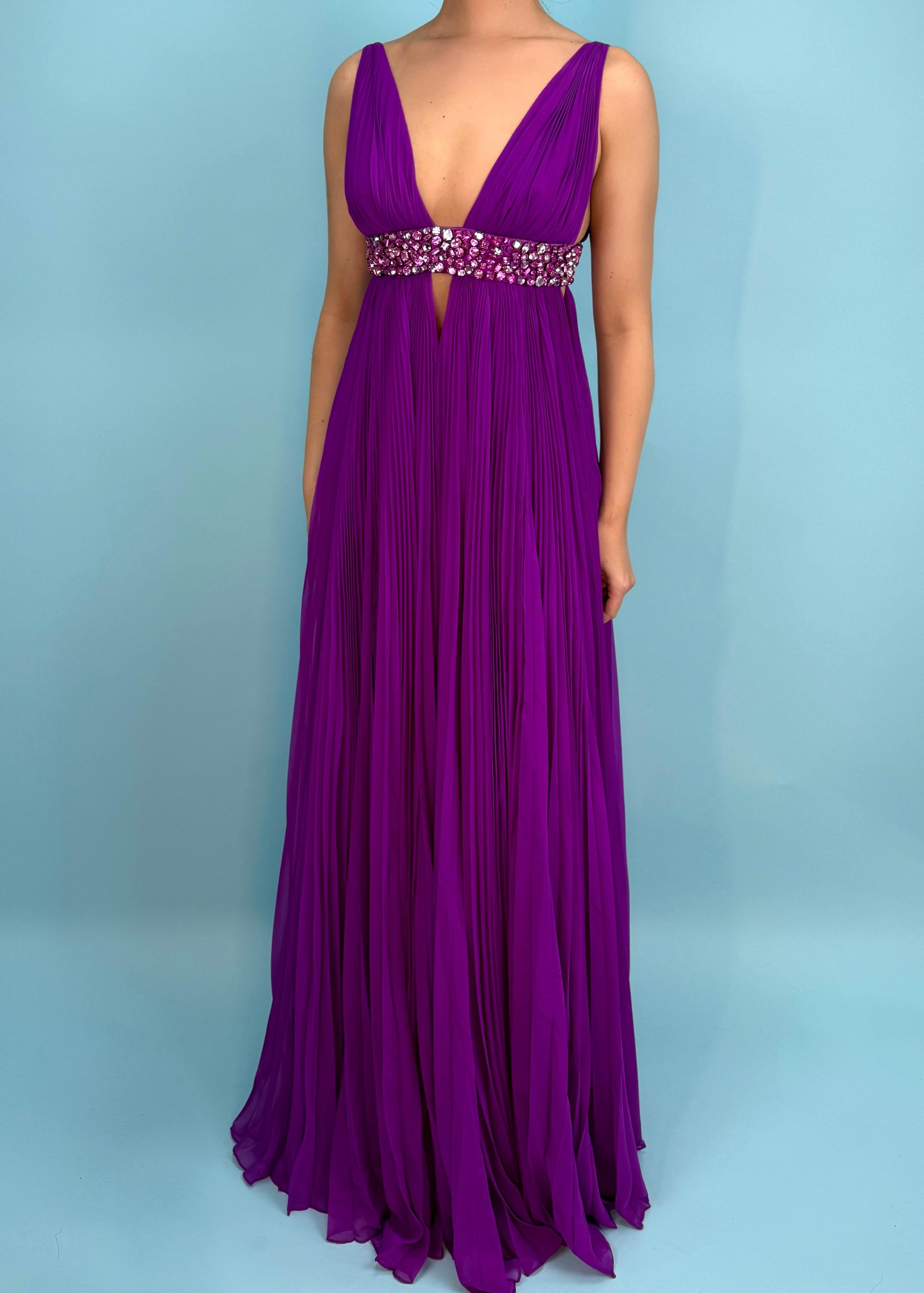 Women's Gucci Fall 2006 Purple Crystal Embellished Pleated Gown For Sale