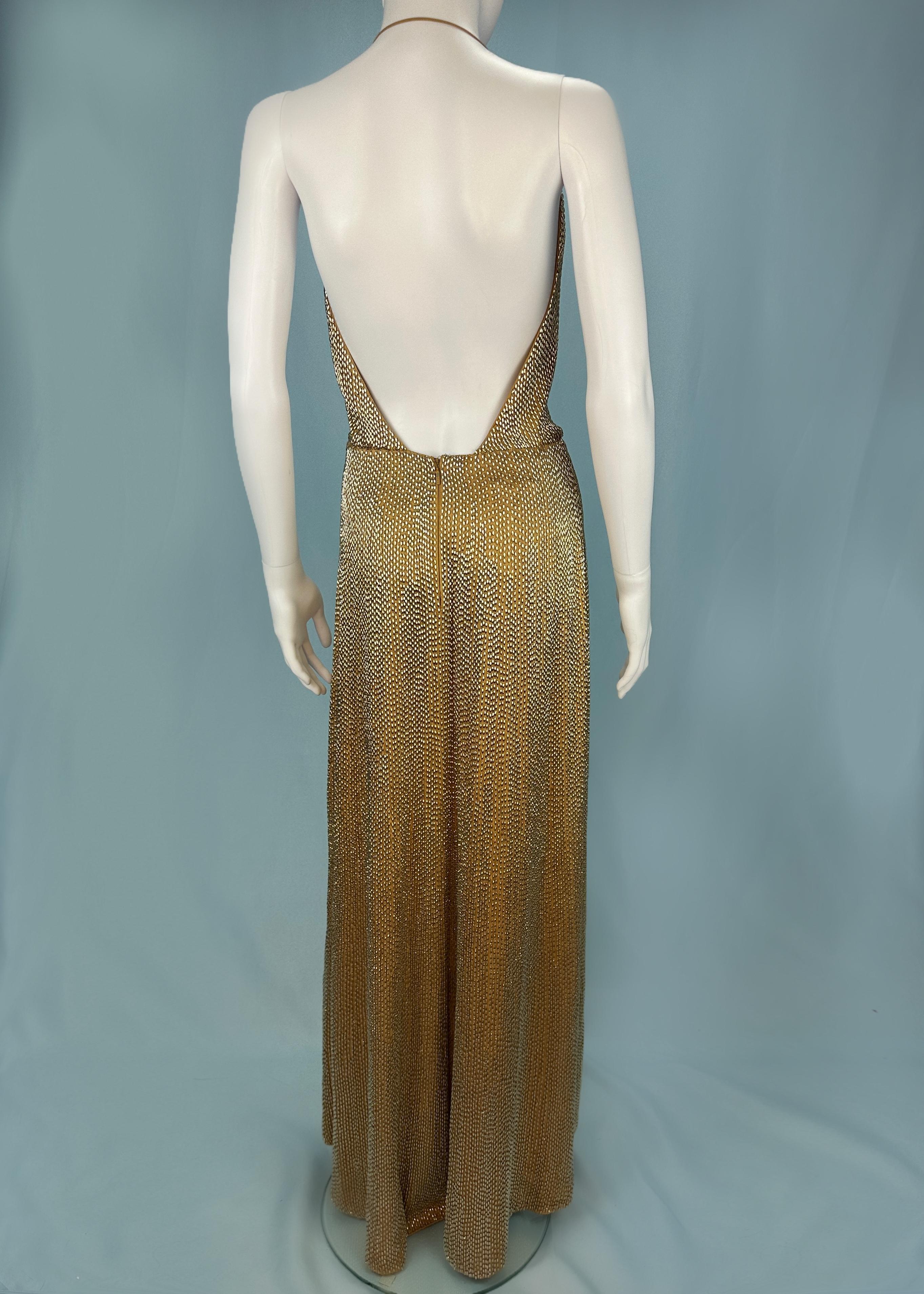 Gucci Fall 2006 Runway Gold Beaded Halter Gown Dress In Good Condition For Sale In Hertfordshire, GB
