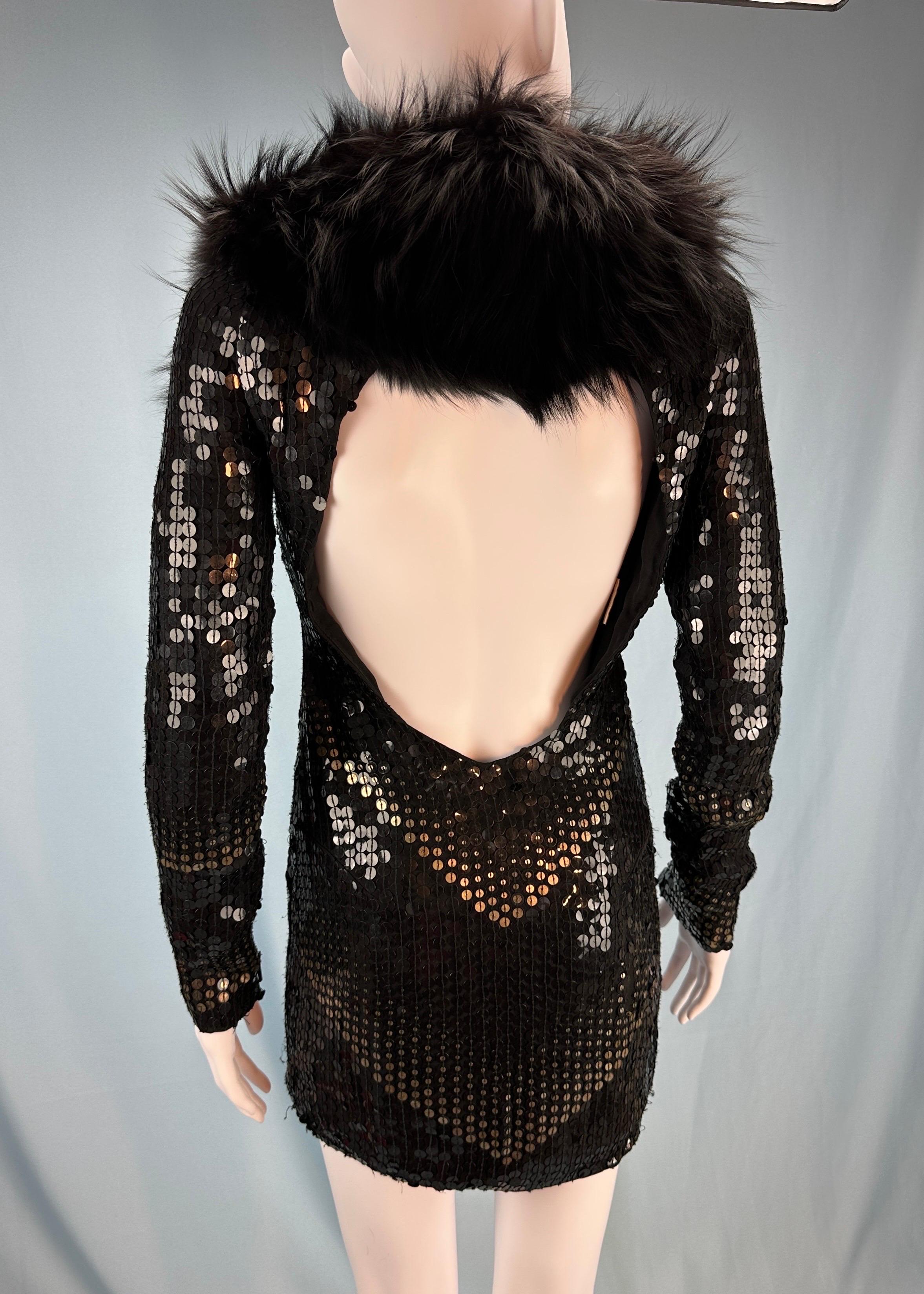 Women's Gucci Fall 2006 Runway Sequin & Fur Scarf Dress For Sale
