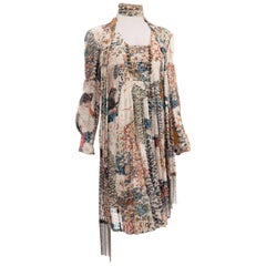 Gucci Fall 2008 Runway Boho 1970s Style Ivory and Gold Metallic Dress