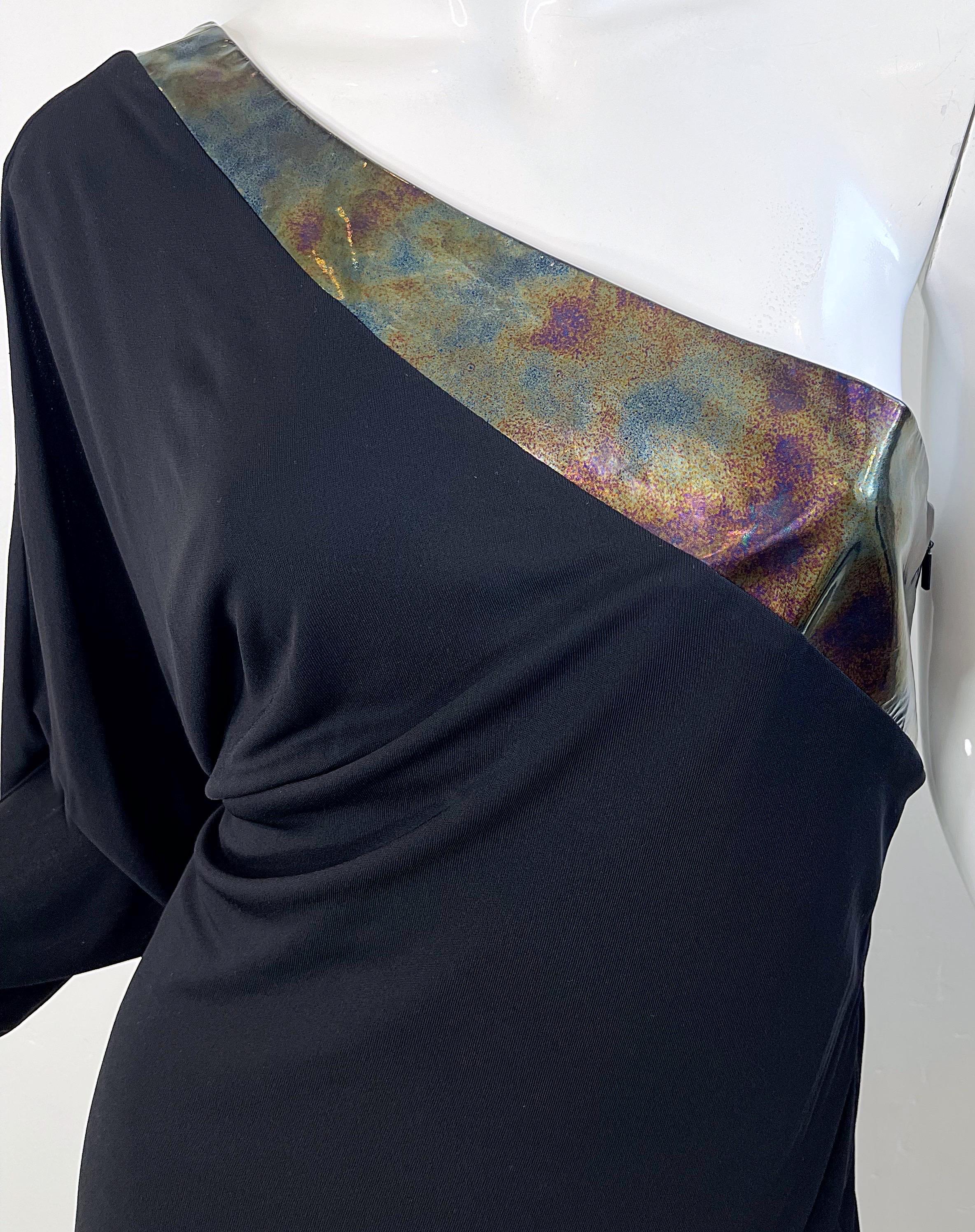 Gucci Fall 2009 Runway One Shoulder Size 40 Rayon Jersey Patent Leather Dress For Sale 8