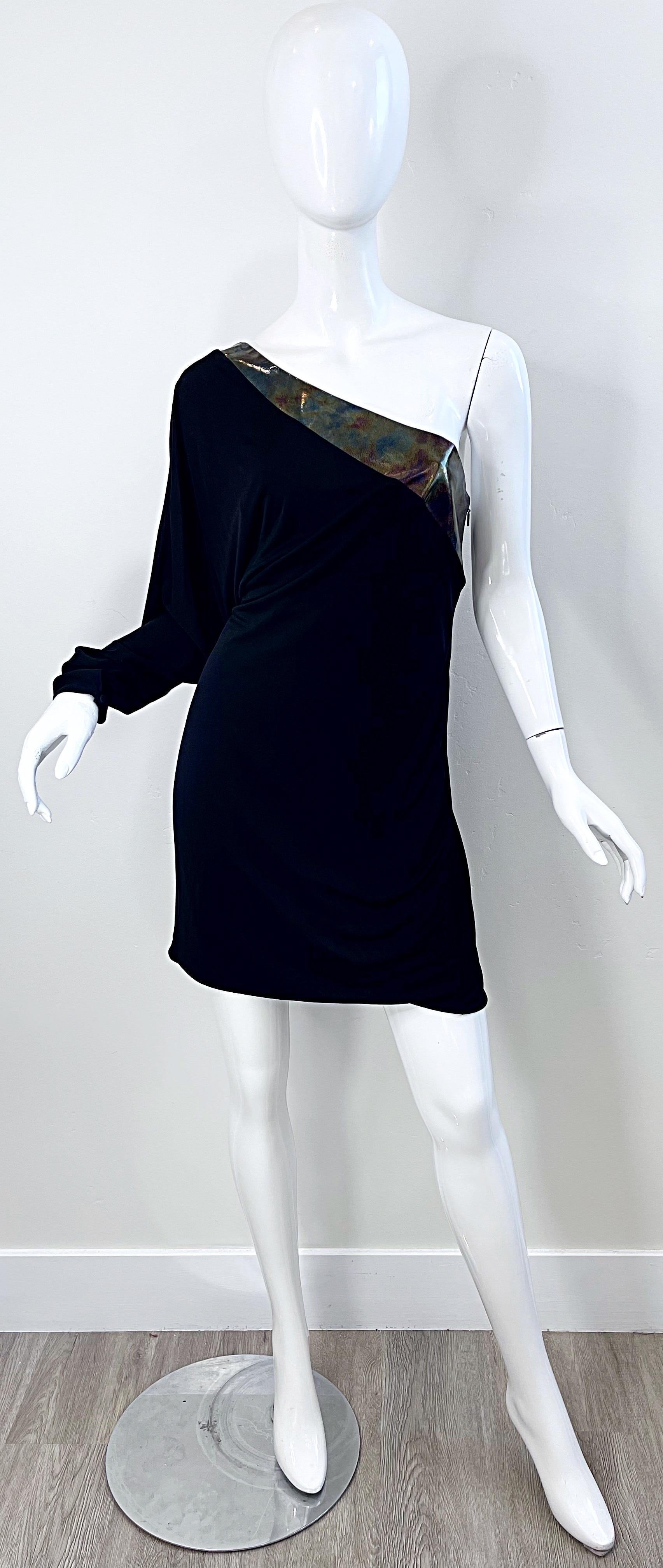 Gucci Fall 2009 Runway One Shoulder Size 40 Rayon Jersey Patent Leather Dress For Sale 11