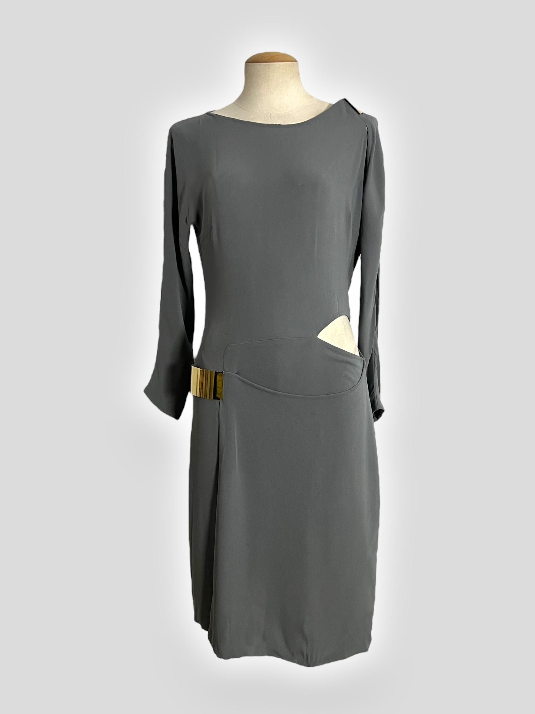 Gray Gucci Fall 2010 Runway Cut-Out Silk Dress For Sale