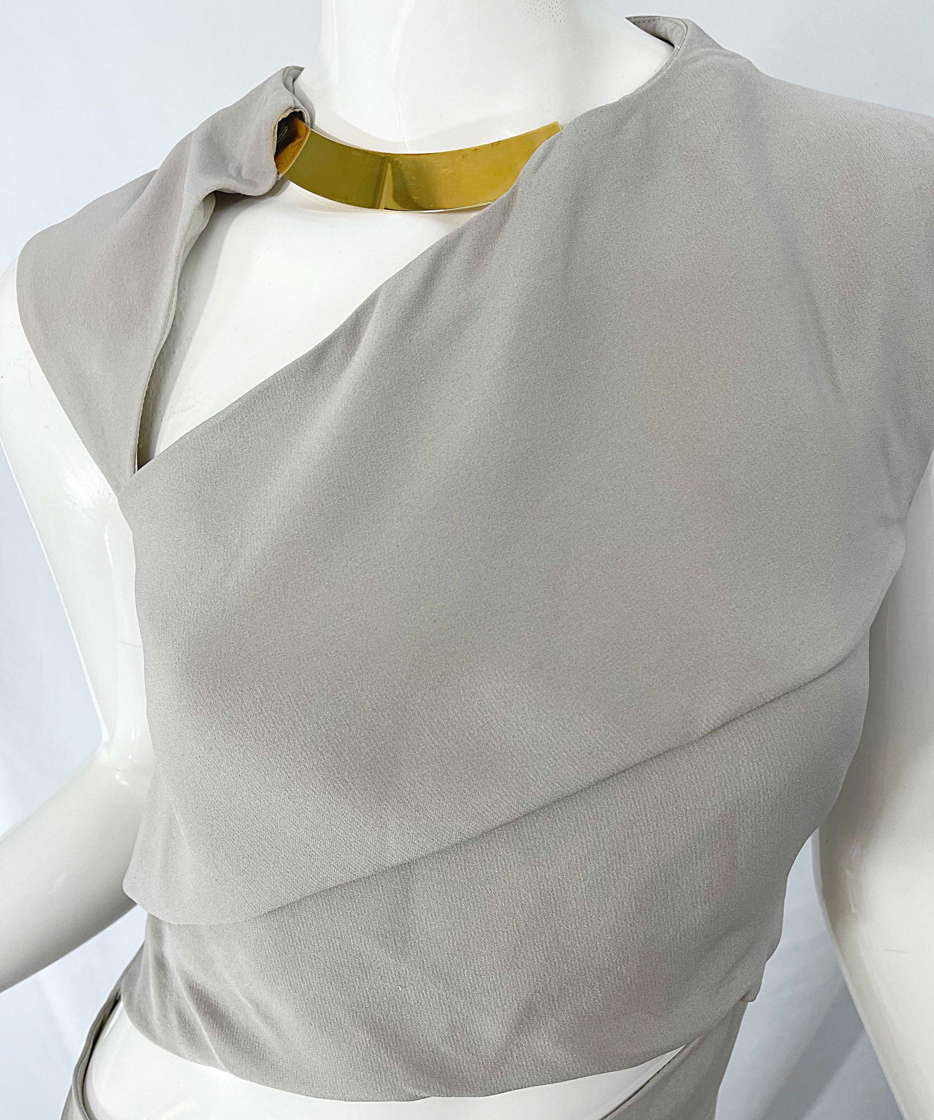 Gucci - Robe en soie à découpes dorées, beige, beige et kaki, issue d'un défilé automne 2010, taille 48/US 12 Pour femmes en vente