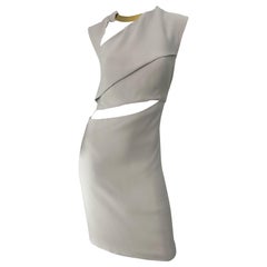 Gucci Herbst 2010 Laufsteg Größe 48 / US 12 Khaki Nude Tan Gold Ausschnitt Seidenkleid