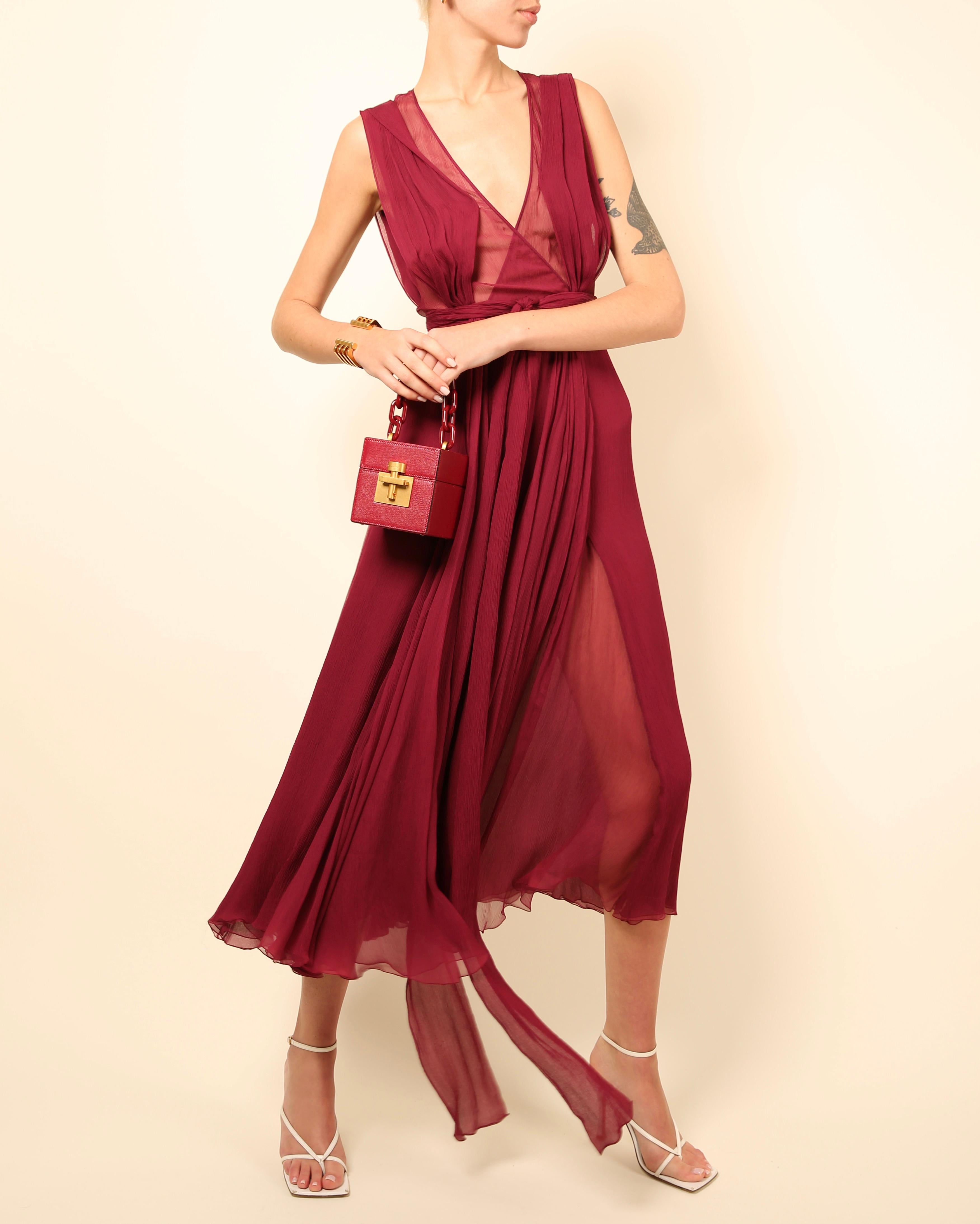 Gucci Fall 2011 burgundy chiffon silk plunging neckline sheer cut out gown dress 3