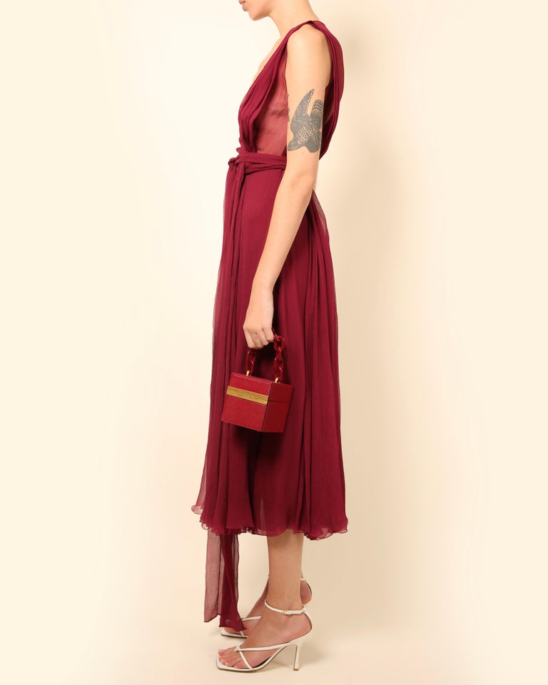 Gucci Fall 2011 burgundy chiffon silk plunging neckline sheer cut out gown  dress