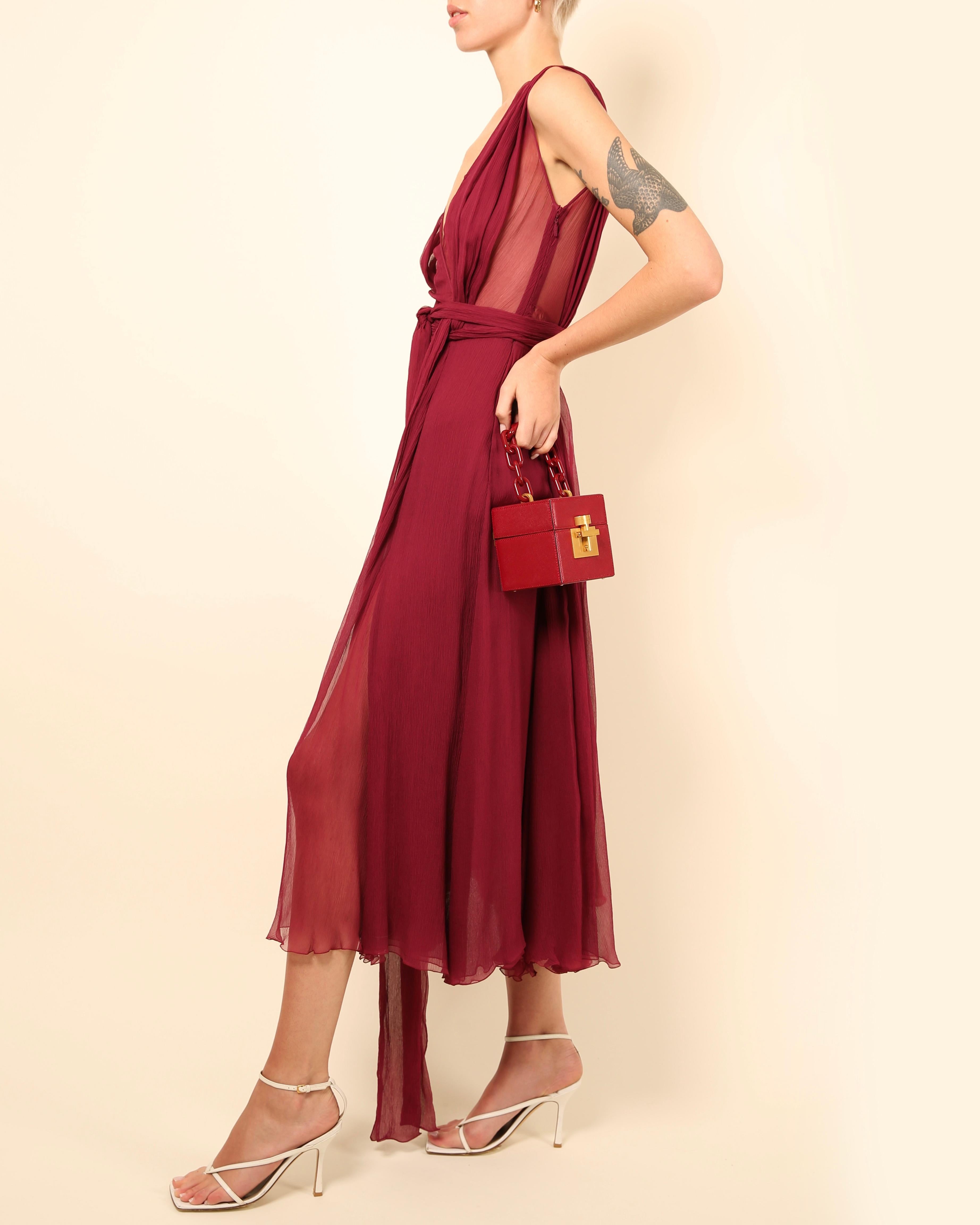 Gucci Fall 2011 burgundy chiffon silk plunging neckline sheer cut out gown dress For Sale 5
