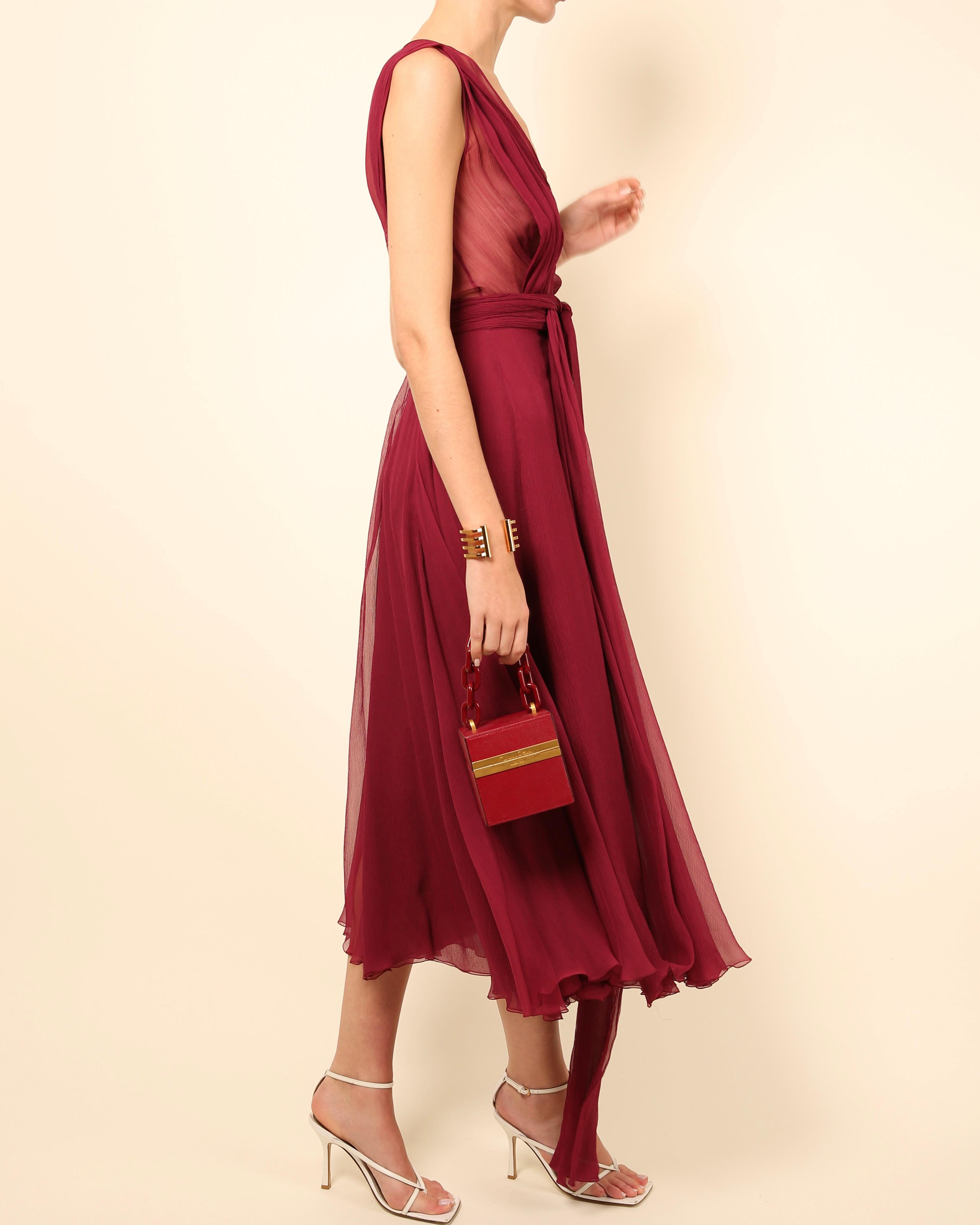 Gucci Fall 2011 burgundy chiffon silk plunging neckline sheer cut out gown dress For Sale 6