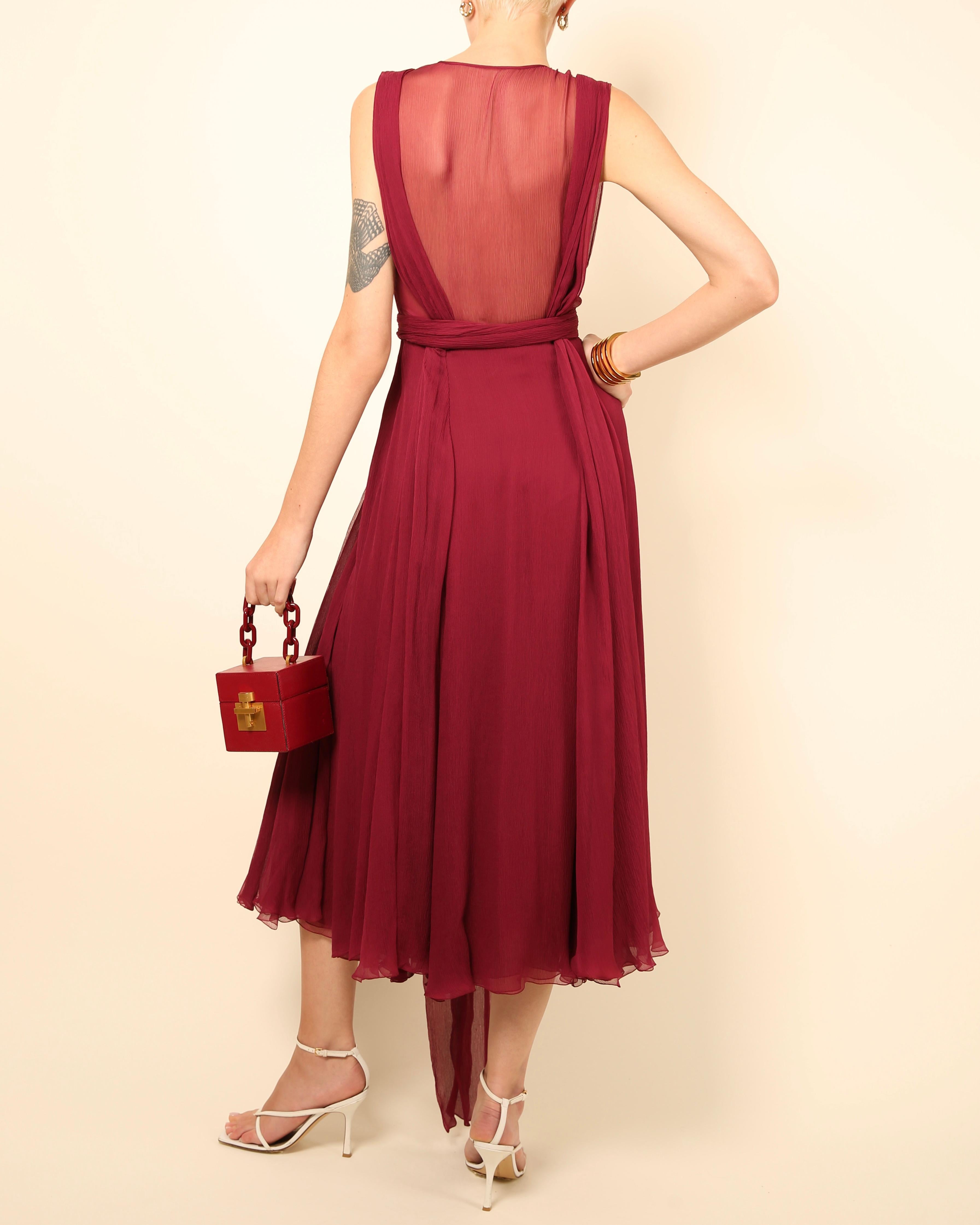 Gucci Fall 2011 burgundy chiffon silk plunging neckline sheer cut out gown dress For Sale 7