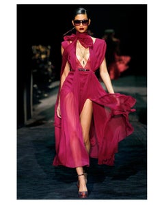 Gucci Fall 2011 burgundy chiffon silk plunging neckline sheer cut out gown dress