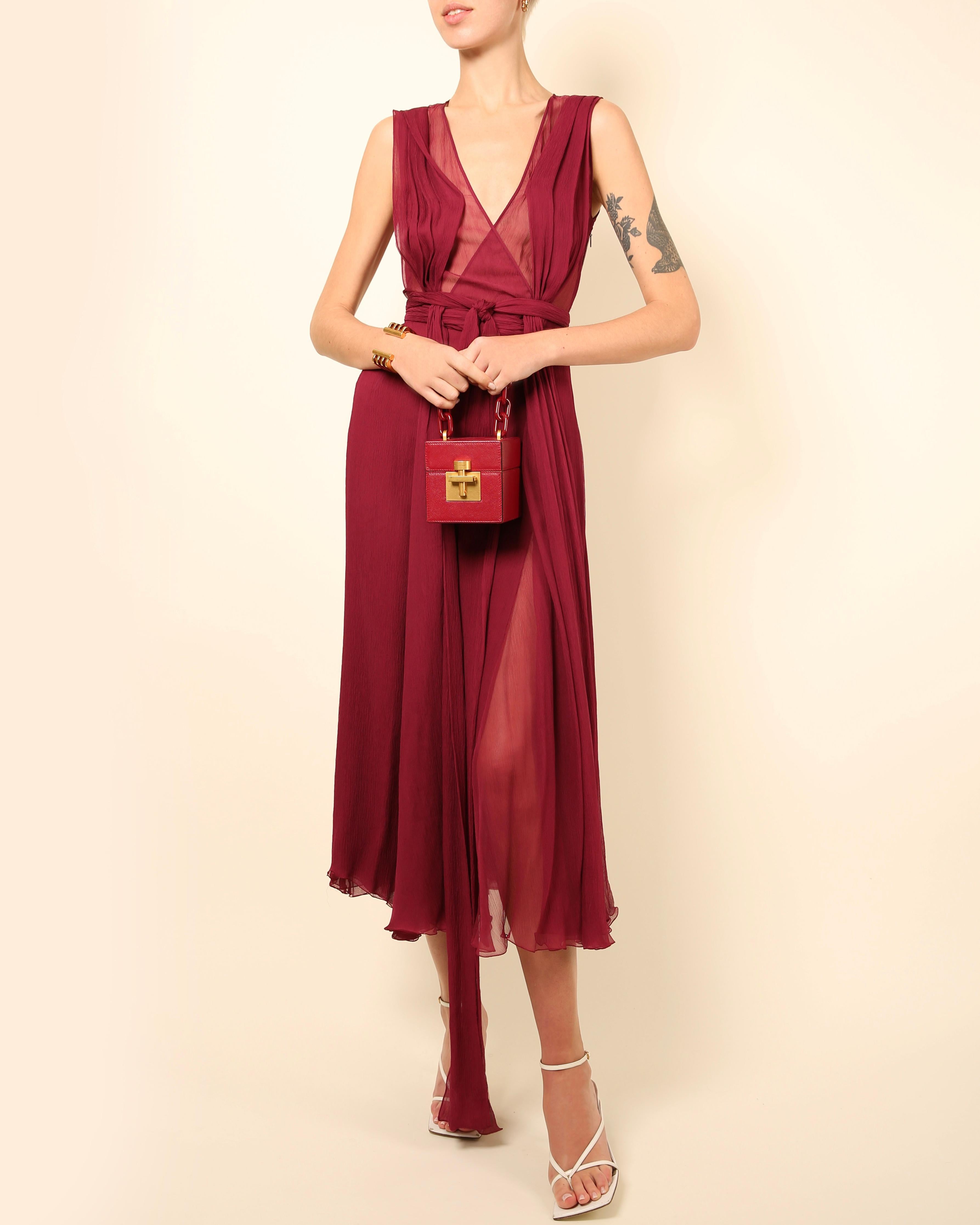 Women's Gucci Fall 2011 burgundy chiffon silk plunging neckline sheer cut out gown dress For Sale