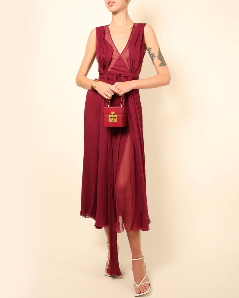 Gucci Fall 2011 burgundy chiffon silk plunging neckline sheer cut out gown  dress at 1stDibs | milo cut out slit midi dress - hibiscus, gucci chiffon  dress, shape multi stripe knit plunge
