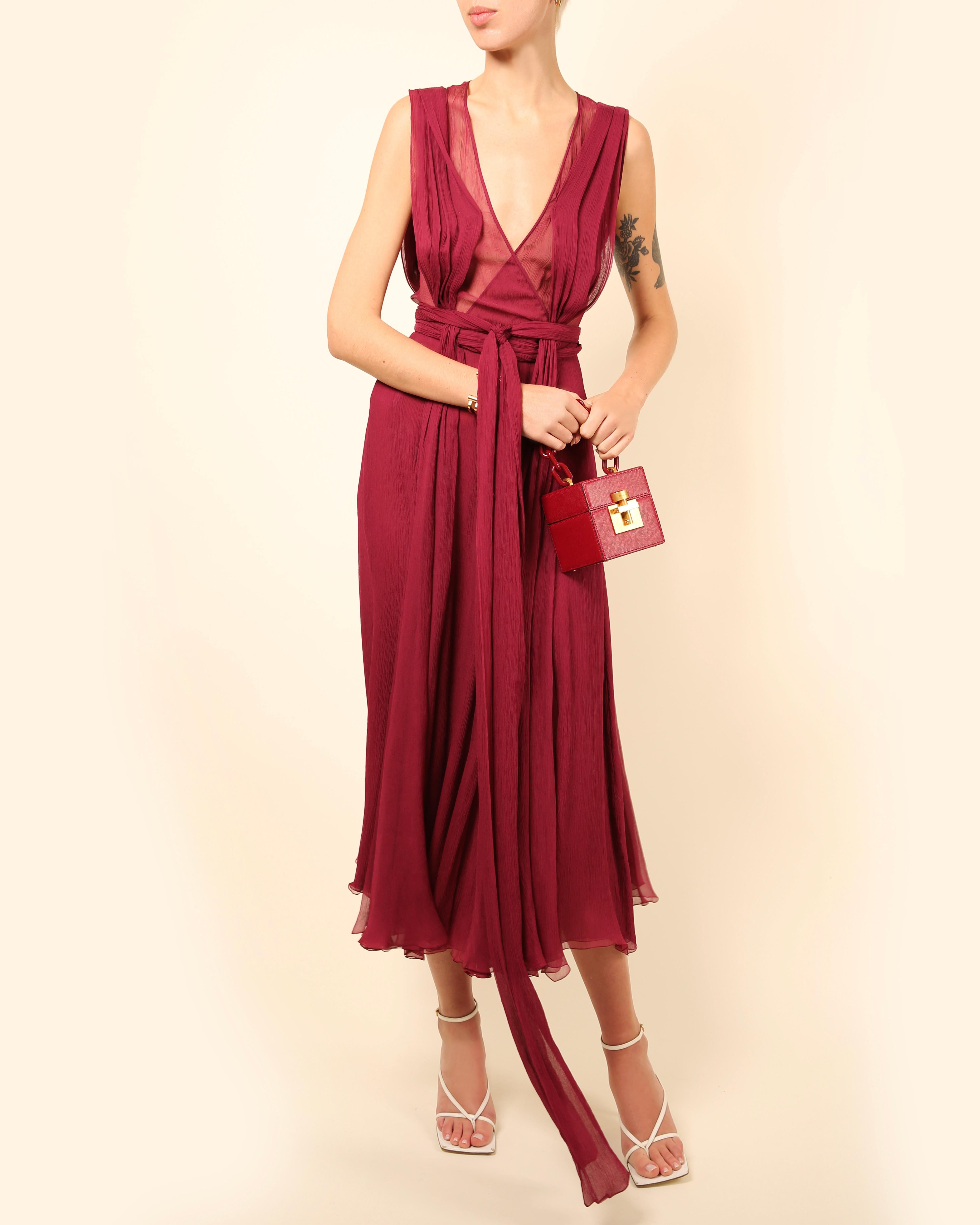 Gucci Fall 2011 burgundy chiffon silk plunging neckline sheer cut out gown dress For Sale 1