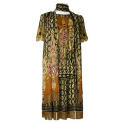 Gucci Fall/Winter 2008 Art Deco Silk Dress with Brass Embellishments