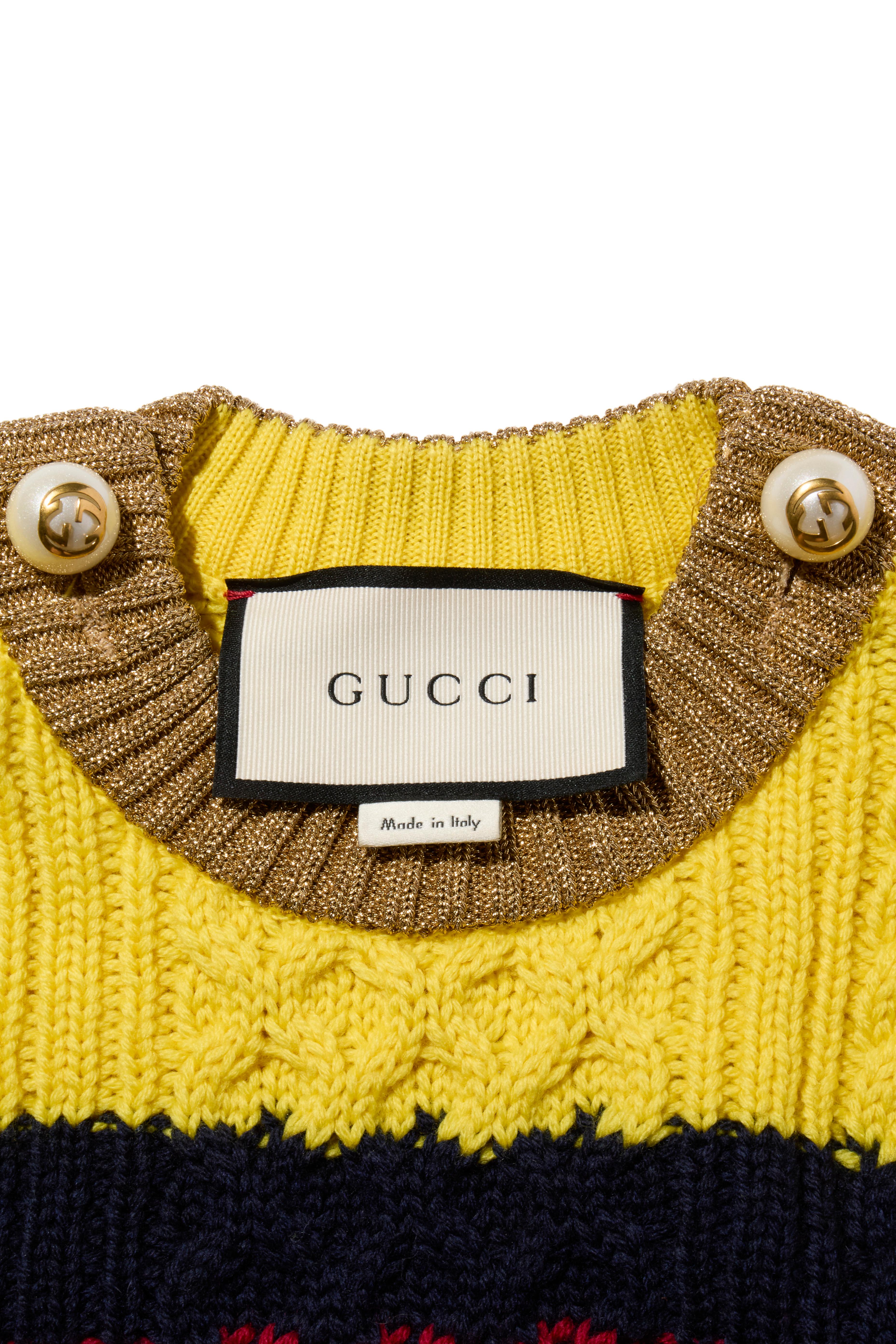 Gucci Fall/Winter 2017 Striped Cable Knit Sweater with GG Pearl Buttons Size S For Sale 3