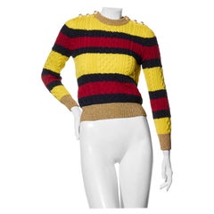 Gucci Fall/Winter 2017 Striped Cable Knit Sweater with GG Pearl Buttons Size S