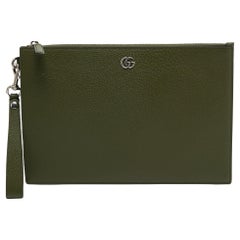 Gucci Fatigue Green Leather GG Marmont Pouch