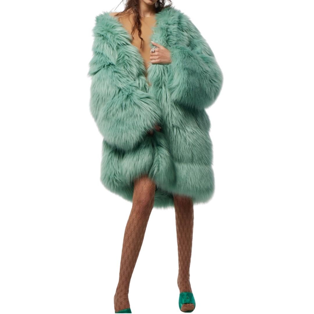 Blue Gucci Faux Fur Coat in Mint Color  IT 40 For Sale