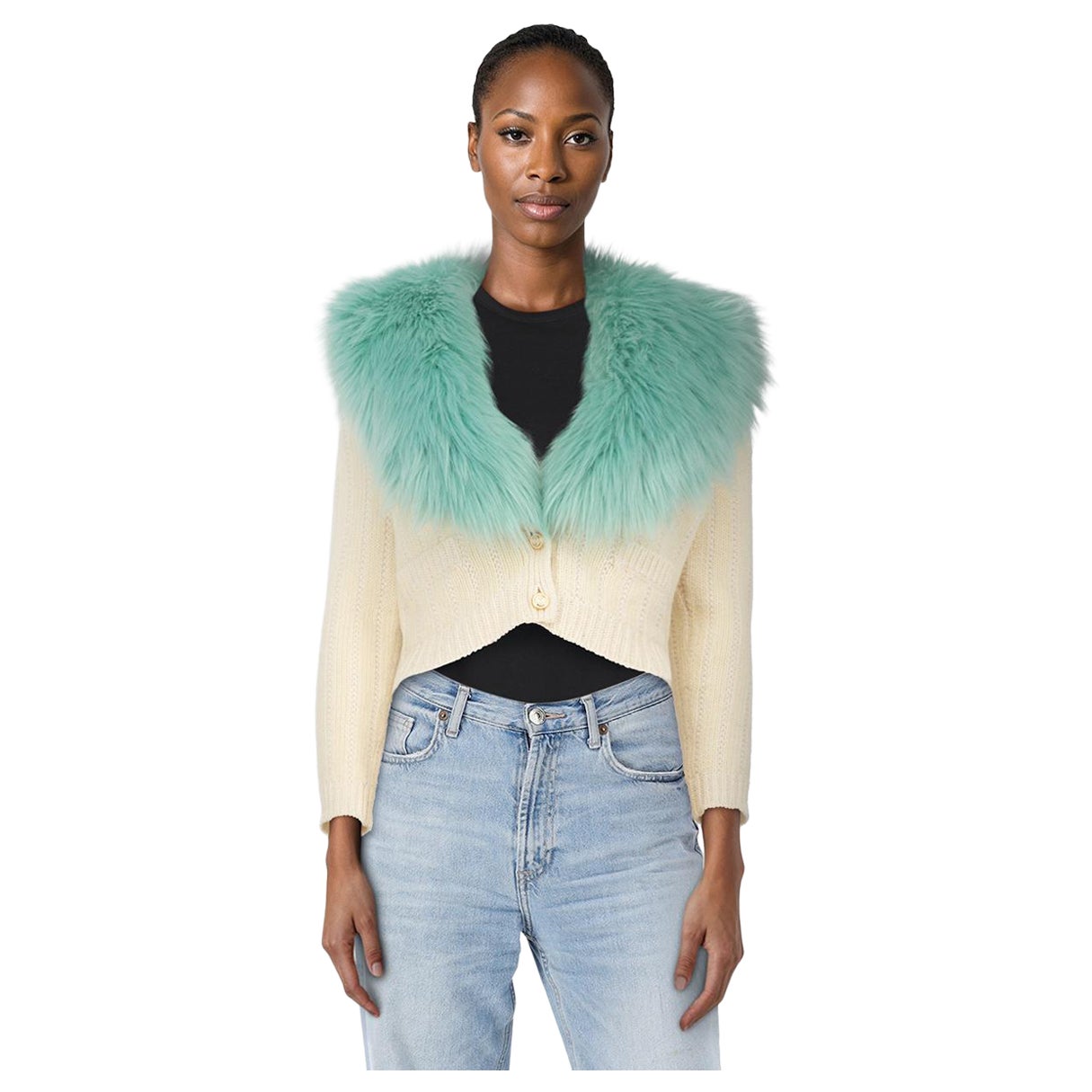 Gucci Faux Fur Knit Wool Cardigan Size XS