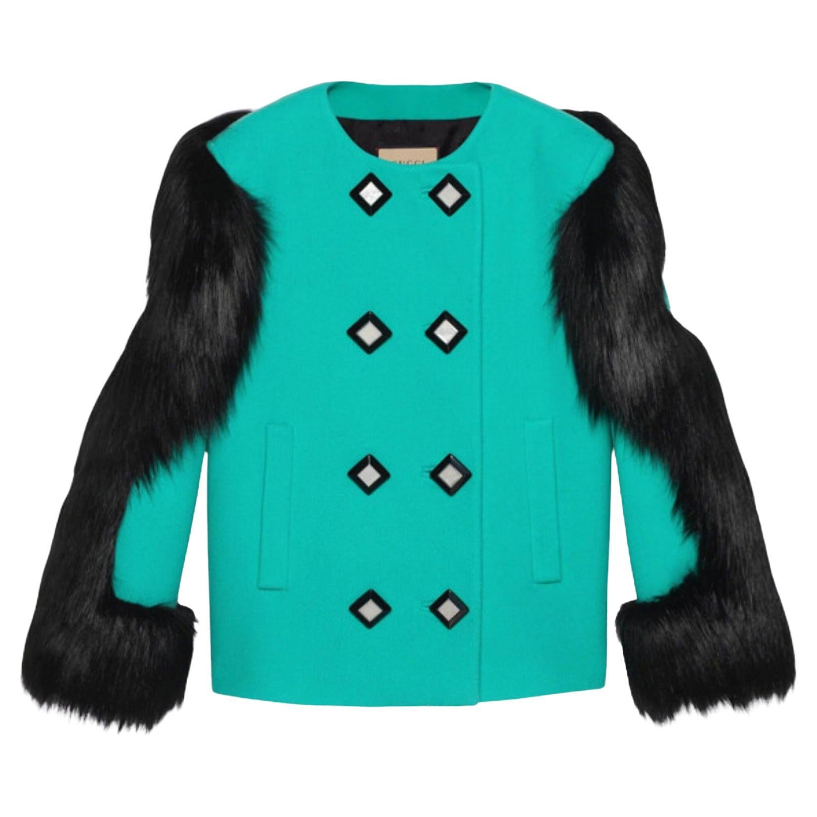 Gucci Faux Fur-trimmed Wool Jacket  IT 42 For Sale