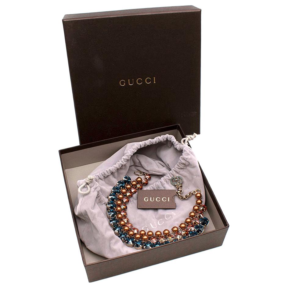 Gucci Faux Pearl & Crystal Tiered Collar Necklace For Sale