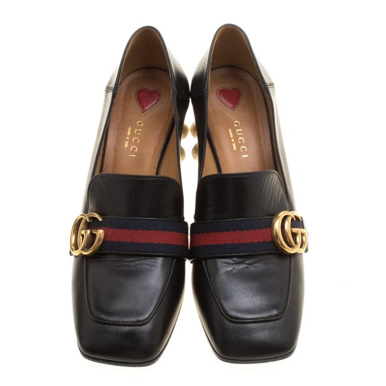 Gucci Faux Pearl Embellished Collapsible Heel Counter Loafer Pumps Size ...