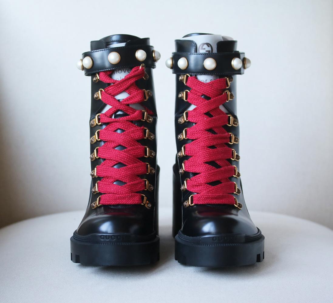 gucci boots with pearls