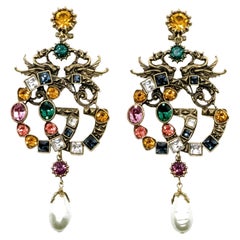 Gucci Faux Pearl & Multicolor Crystals Gg Clip-on Earrings