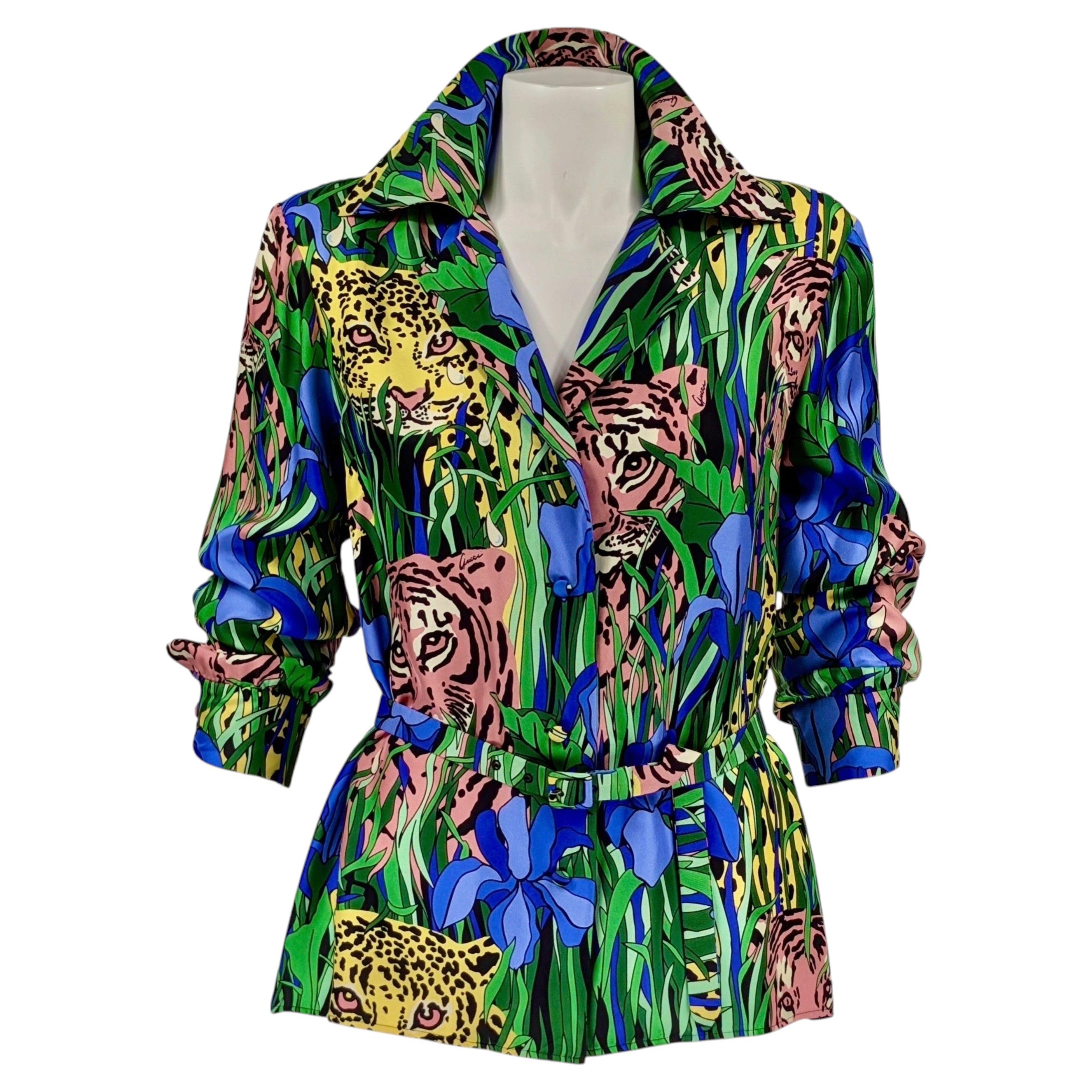 Camicia in seta "Felin Garden" di Gucci