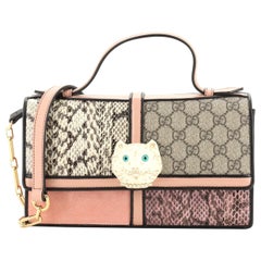 Gucci Feline Face Top Handle Bag GG Coated Canvas and Python Small