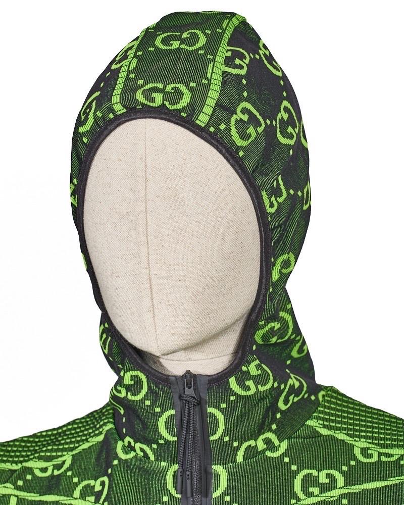Nero Gucci Felpa GG Tubolare Jersay Verde Fluo in vendita