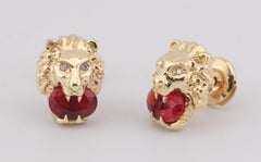 Gucci Fire Opal Diamond 18k Gold Lion Head Earrings