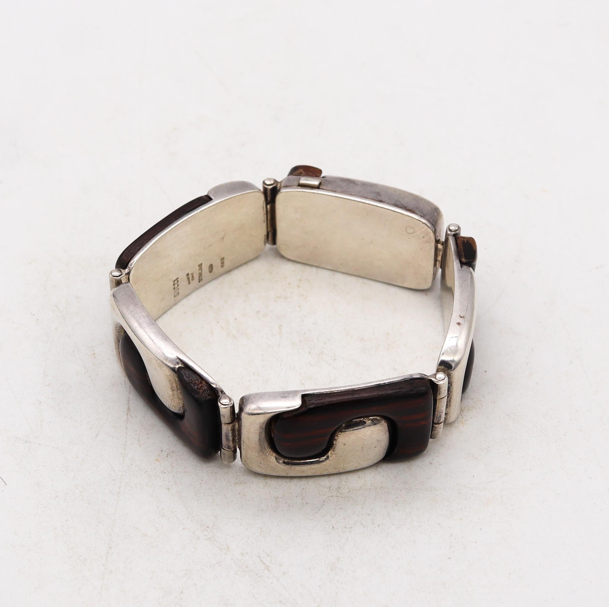 Gucci Firenze 1970 Rare Vintage Bracelet in .925 Sterling Silver Macassar Ebony In Excellent Condition In Miami, FL