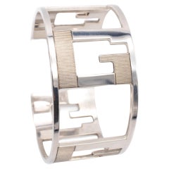 Gucci Firenze Geometric G Logo Cuff Bracelet in Solid .925 Sterling Silver