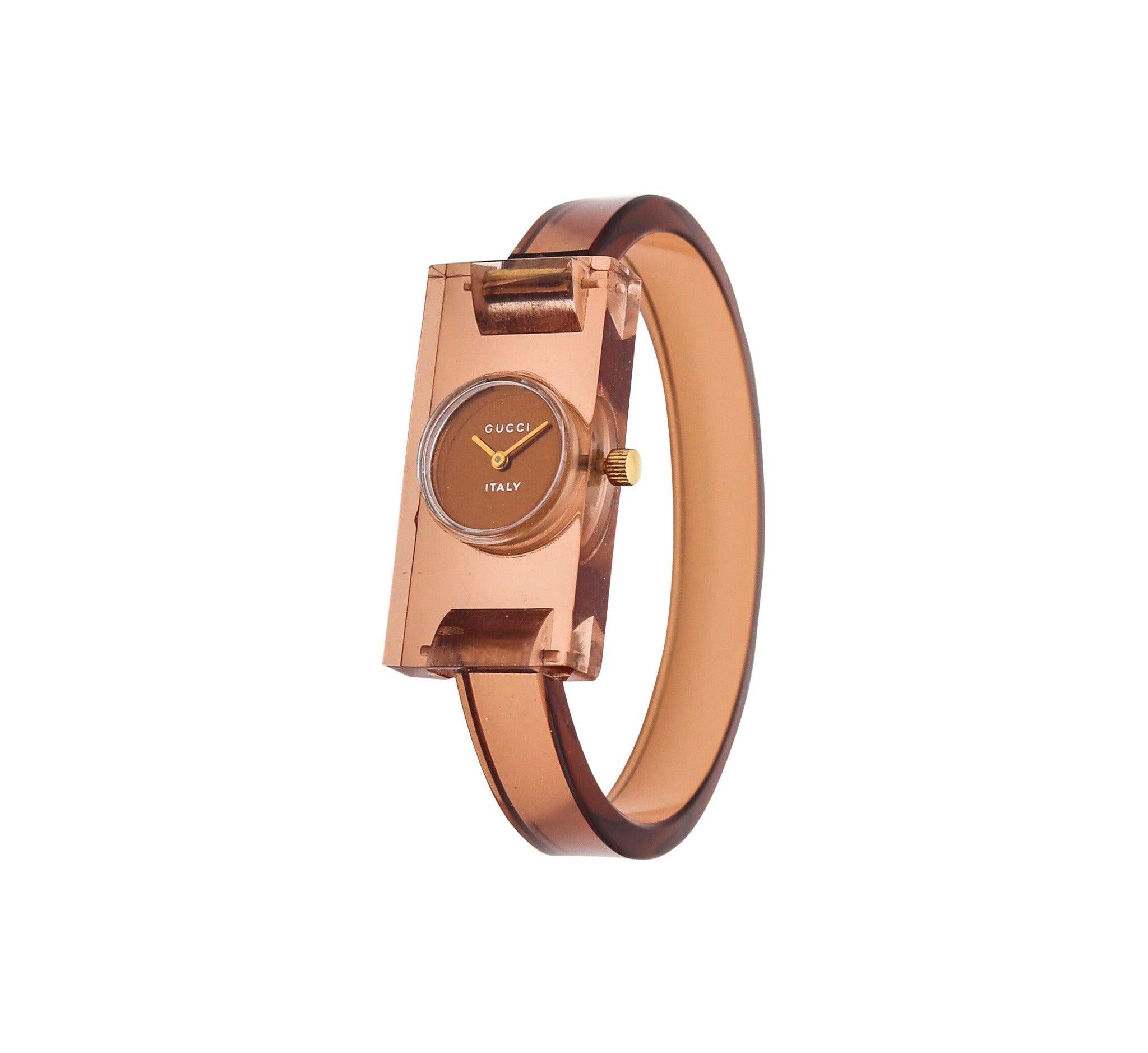GUCCI Firenze Vintage Ladies Geometric Wristwatch In Translucent Lucite With Box For Sale 3