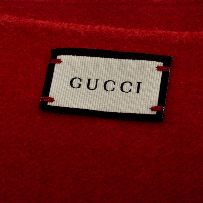 Gucci Flame Red Cashmere Silk Guccy Sequined Applique Scarf 1