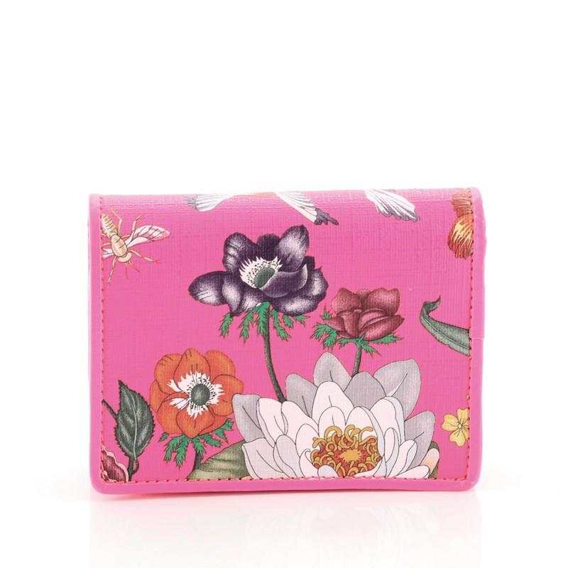 Pink Gucci Flap Card Case Flora Leather