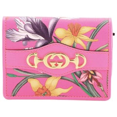 Gucci Flap Card Case Flora Leather
