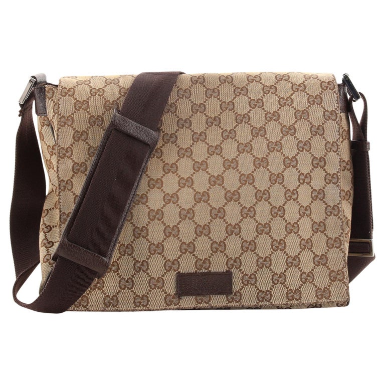 Gucci Flap Messenger Bag GG Canvas Medium For Sale at 1stDibs