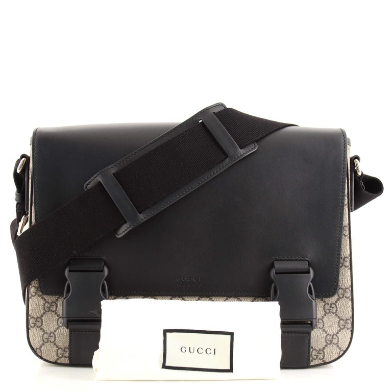Gucci Flap Messenger Bag GG Coated Canvas with Leather Large For Sale