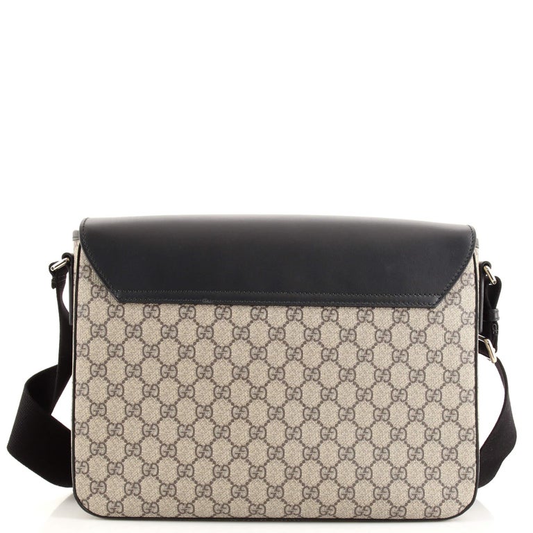 Gucci Flap Messenger Bag GG Coated Canvas with Leather Large For Sale