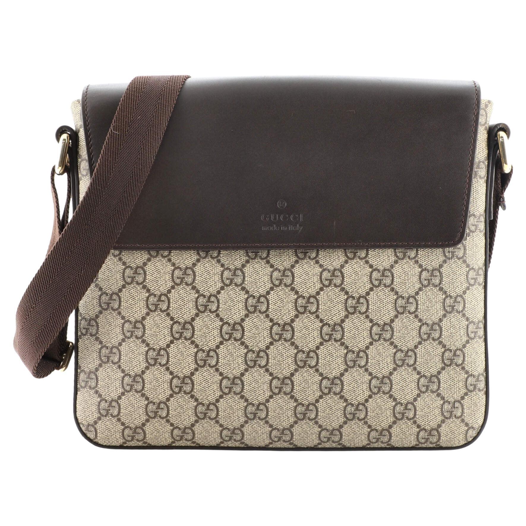 Brown Gucci Small GG Supreme Flap Messenger Crossbody Bag